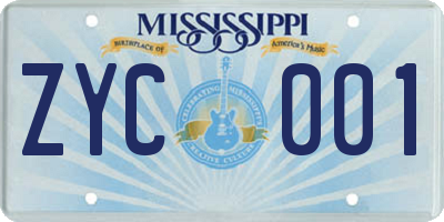 MS license plate ZYC001