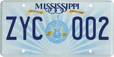 MS license plate ZYC002