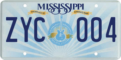 MS license plate ZYC004