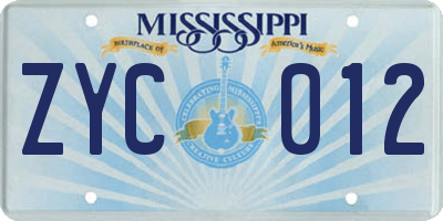 MS license plate ZYC012