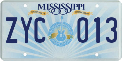 MS license plate ZYC013