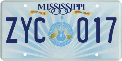 MS license plate ZYC017