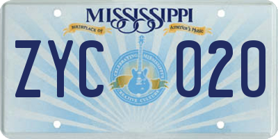 MS license plate ZYC020