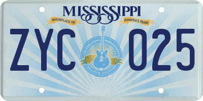 MS license plate ZYC025