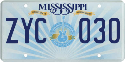 MS license plate ZYC030