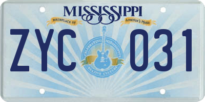 MS license plate ZYC031