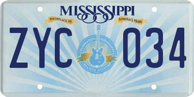 MS license plate ZYC034
