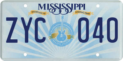 MS license plate ZYC040
