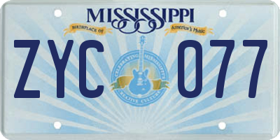 MS license plate ZYC077