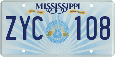 MS license plate ZYC108