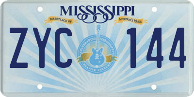 MS license plate ZYC144