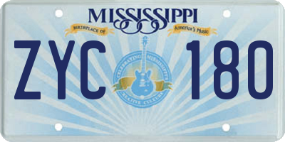 MS license plate ZYC180