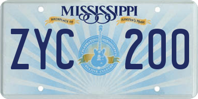 MS license plate ZYC200