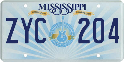MS license plate ZYC204