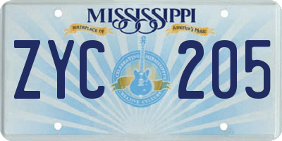 MS license plate ZYC205
