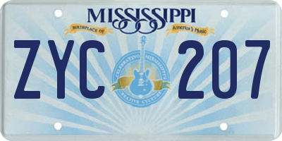 MS license plate ZYC207