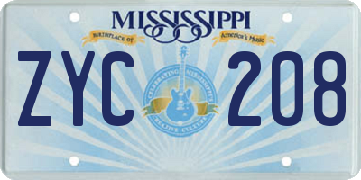 MS license plate ZYC208