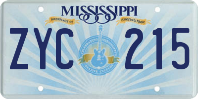 MS license plate ZYC215