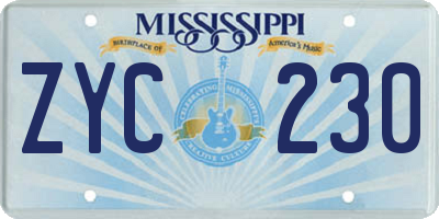 MS license plate ZYC230