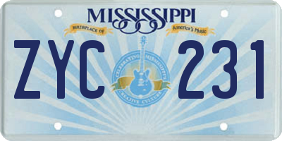 MS license plate ZYC231