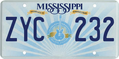 MS license plate ZYC232