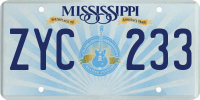 MS license plate ZYC233