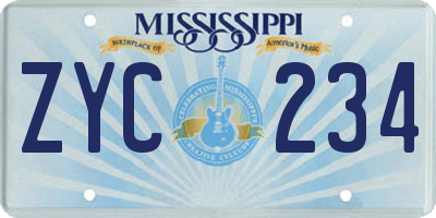 MS license plate ZYC234