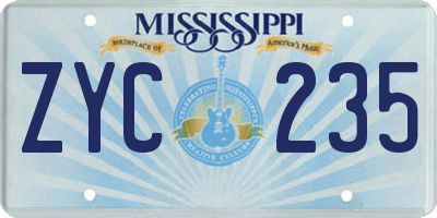 MS license plate ZYC235