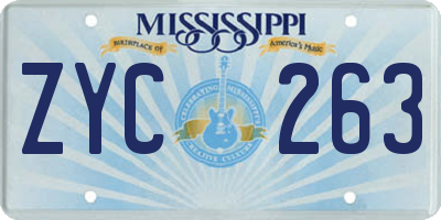 MS license plate ZYC263