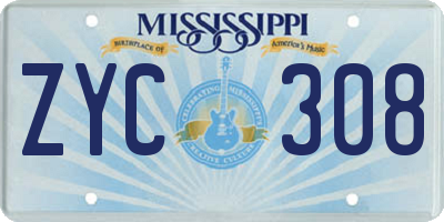 MS license plate ZYC308