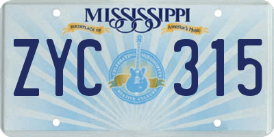 MS license plate ZYC315