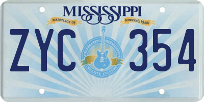 MS license plate ZYC354