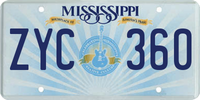 MS license plate ZYC360