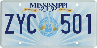MS license plate ZYC501