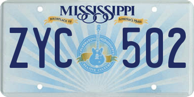 MS license plate ZYC502