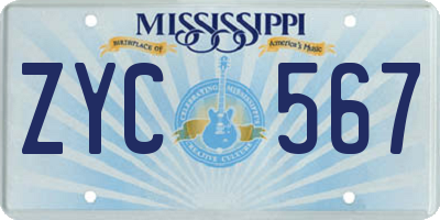 MS license plate ZYC567