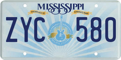 MS license plate ZYC580