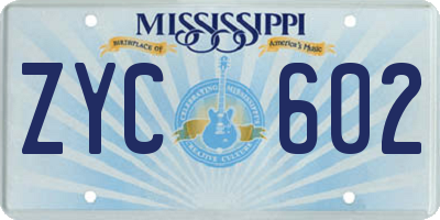 MS license plate ZYC602