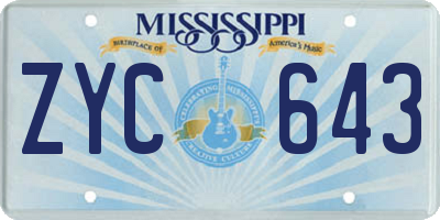 MS license plate ZYC643