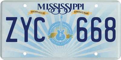 MS license plate ZYC668