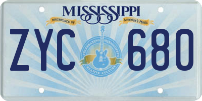 MS license plate ZYC680
