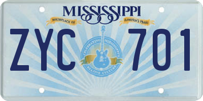 MS license plate ZYC701