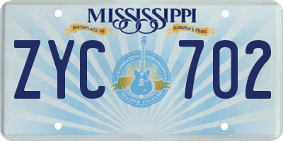 MS license plate ZYC702