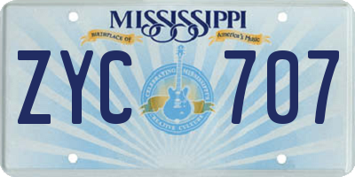 MS license plate ZYC707