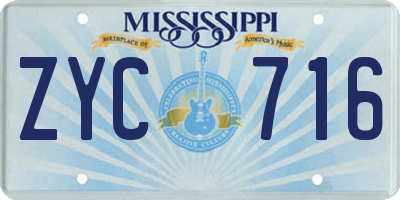 MS license plate ZYC716