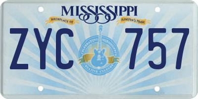 MS license plate ZYC757