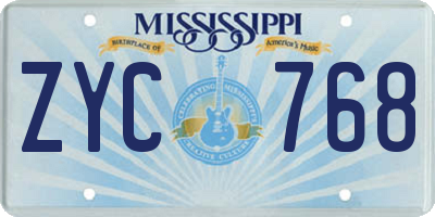 MS license plate ZYC768