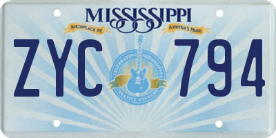 MS license plate ZYC794