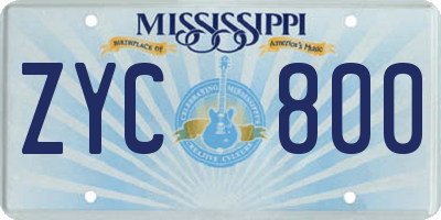 MS license plate ZYC800