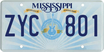 MS license plate ZYC801